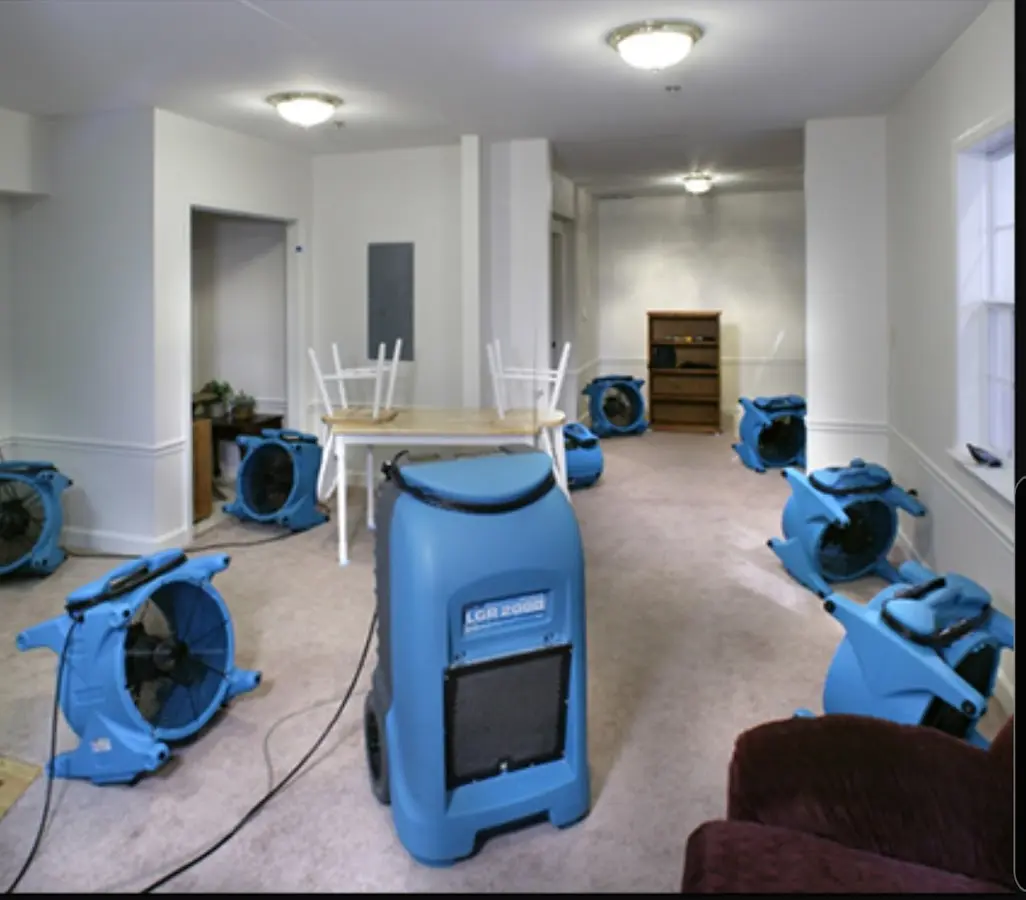 Air movers and dehumidifier setup for Water Damage Restoration in Skowhegan